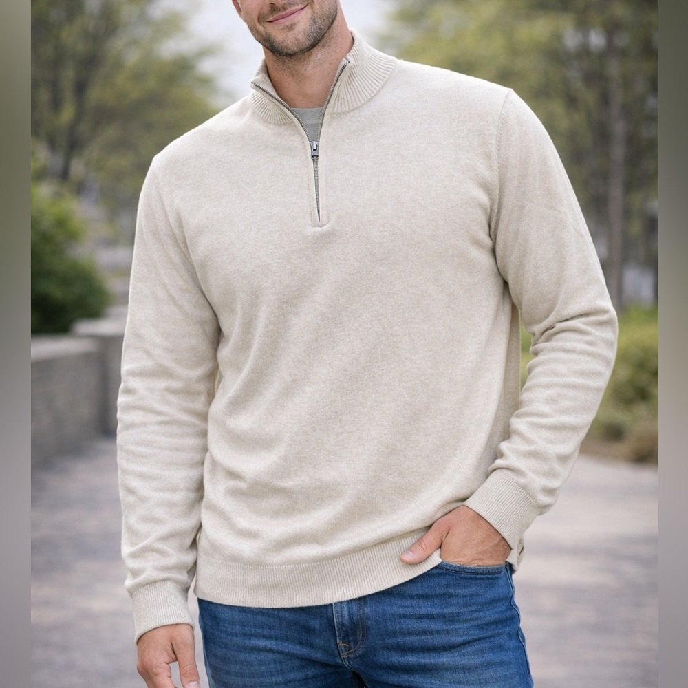 Bonobos men’s Quarter Zip Sweater Cream ivory Cotton 5% Cashmere‎ size Large NWT